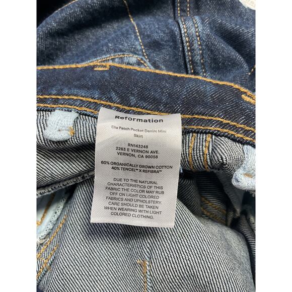 Reformation 'Elia' Blue Cotton Patch Pocket Denim Mini Skirt Size 23 - Picture 5 of 5